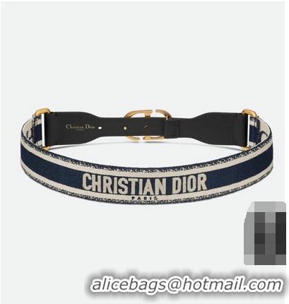 Shop Grade CHRISTIAN DIOR BELT Blue CHRISTIAN DIOR Embroidered Canvas 34 mm B0004CB