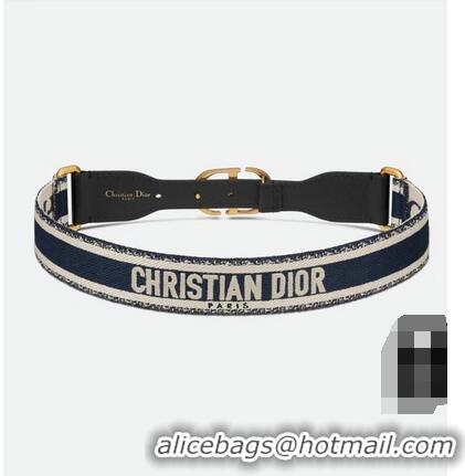 Good Taste CHRISTIAN DIOR BELT Blue and Cream CHRISTIAN DIOR Embroidered Canvas 34 mm B0004CB