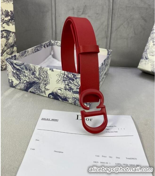 Buy Inexpensive DIOR-ID BELT Raspberry Smooth Calfskin 30 MM B0110UM Red