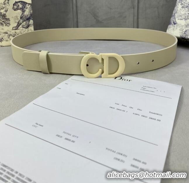 Free Shipping DIOR-ID BELT Raspberry Smooth Calfskin 30 MM B0110UM White