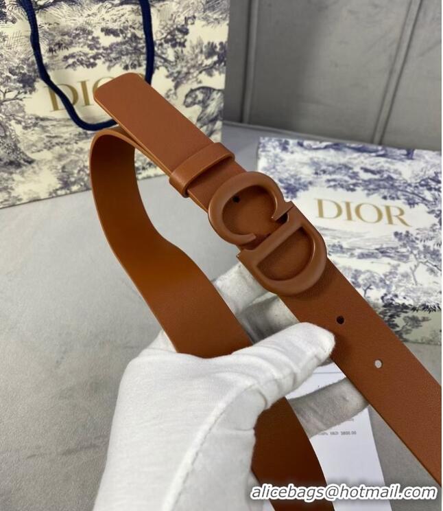 Classic DIOR-ID BELT Raspberry Smooth Calfskin 30 MM B0110UM Brown