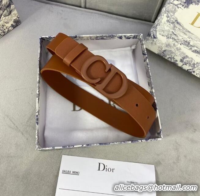 Classic DIOR-ID BELT Raspberry Smooth Calfskin 30 MM B0110UM Brown