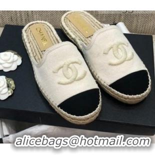 Good Quality Chanel Denim Espadrilles Mules G37482 White 2021