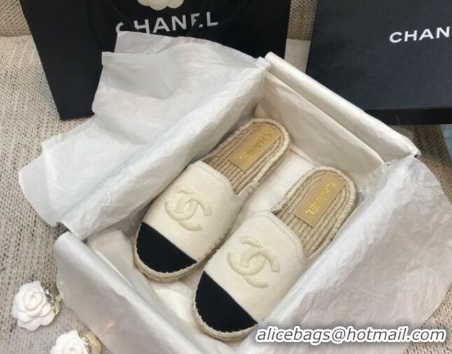 Good Quality Chanel Denim Espadrilles Mules G37482 White 2021