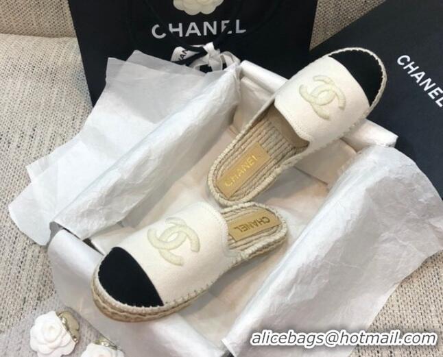 Good Quality Chanel Denim Espadrilles Mules G37482 White 2021