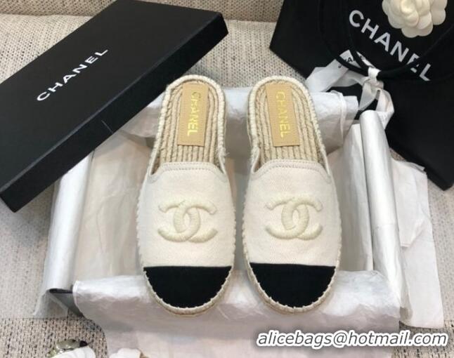 Good Quality Chanel Denim Espadrilles Mules G37482 White 2021