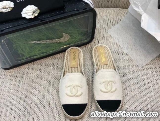 Good Quality Chanel Denim Espadrilles Mules G37482 White 2021