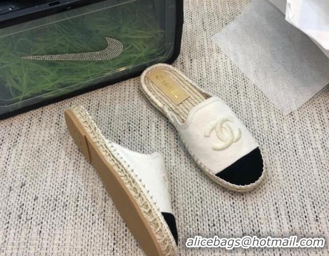 Good Quality Chanel Denim Espadrilles Mules G37482 White 2021