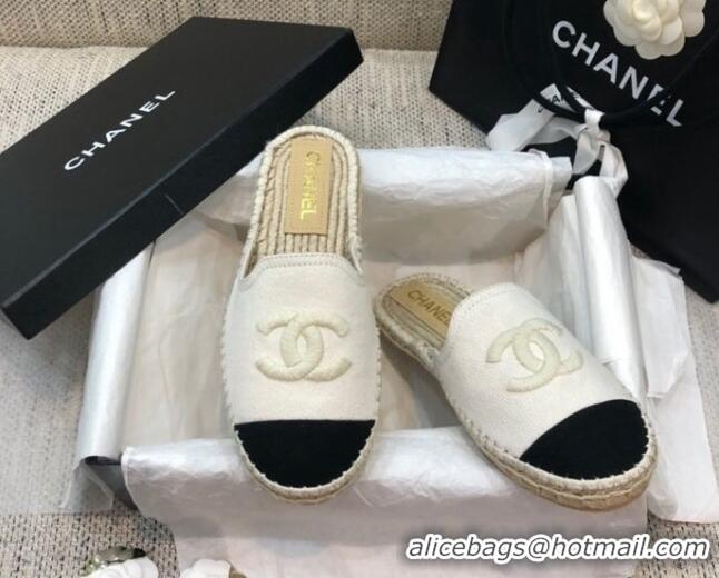 Good Quality Chanel Denim Espadrilles Mules G37482 White 2021