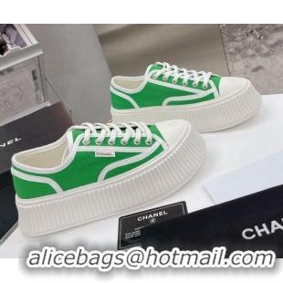 Ladies Chanel Canvas Platform Sneakers 060947 Green 2021