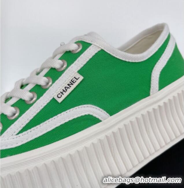 Ladies Chanel Canvas Platform Sneakers 060947 Green 2021