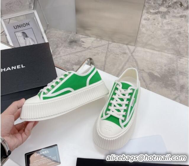 Ladies Chanel Canvas Platform Sneakers 060947 Green 2021