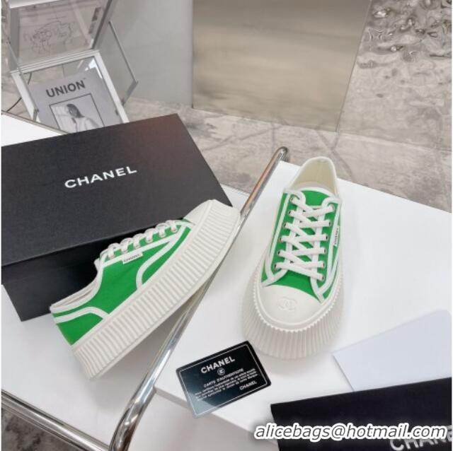 Ladies Chanel Canvas Platform Sneakers 060947 Green 2021