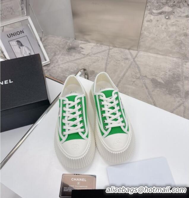 Ladies Chanel Canvas Platform Sneakers 060947 Green 2021