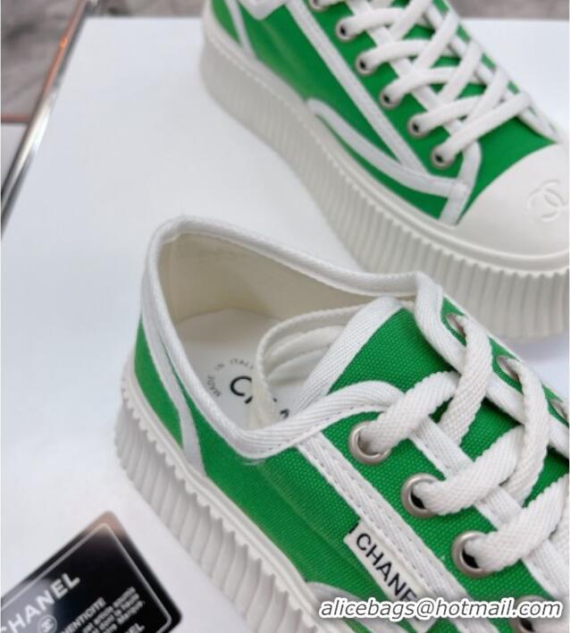 Ladies Chanel Canvas Platform Sneakers 060947 Green 2021