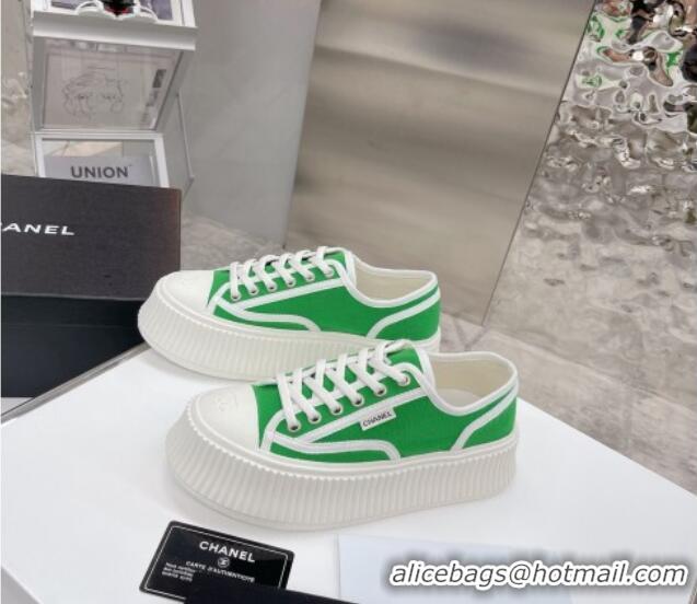 Ladies Chanel Canvas Platform Sneakers 060947 Green 2021