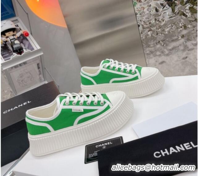 Ladies Chanel Canvas Platform Sneakers 060947 Green 2021