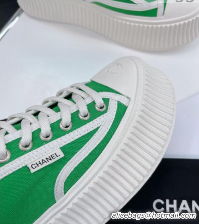 Ladies Chanel Canvas Platform Sneakers 060947 Green 2021