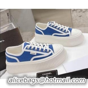 Luxurious Chanel Canvas Platform Sneakers 060947 Sky Blue 2021