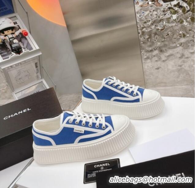 Luxurious Chanel Canvas Platform Sneakers 060947 Sky Blue 2021