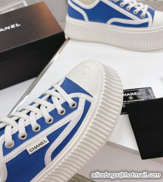 Luxurious Chanel Canvas Platform Sneakers 060947 Sky Blue 2021