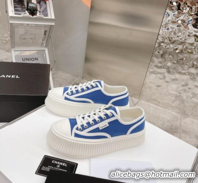 Luxurious Chanel Canvas Platform Sneakers 060947 Sky Blue 2021