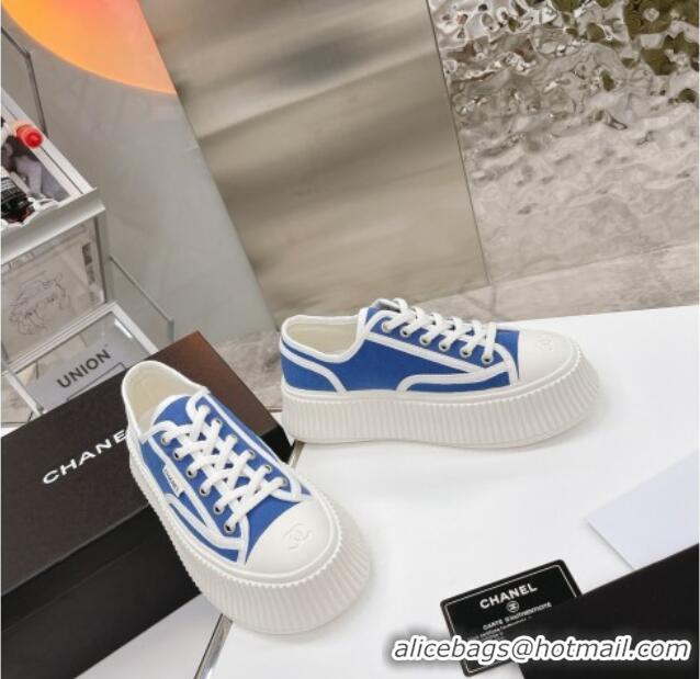 Luxurious Chanel Canvas Platform Sneakers 060947 Sky Blue 2021