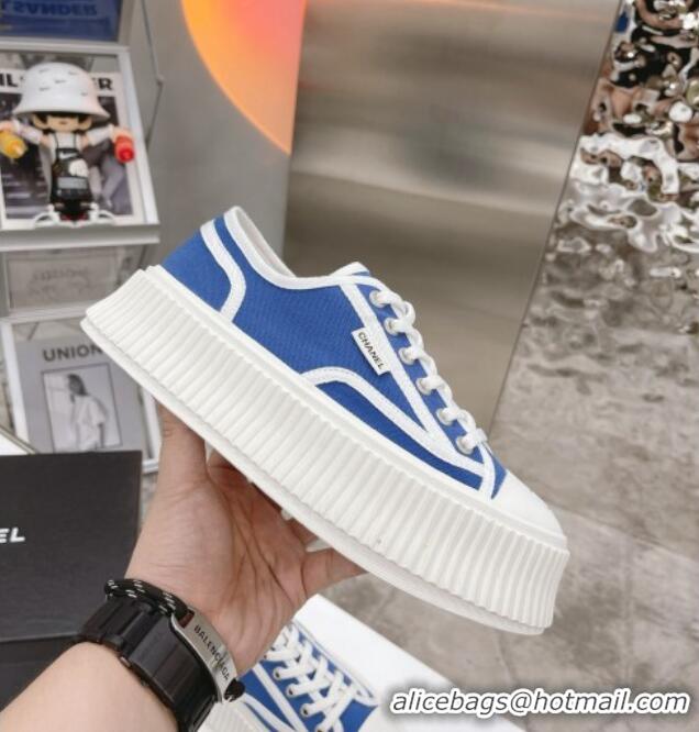 Luxurious Chanel Canvas Platform Sneakers 060947 Sky Blue 2021