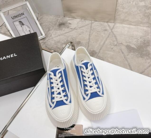 Luxurious Chanel Canvas Platform Sneakers 060947 Sky Blue 2021