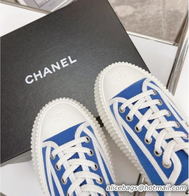 Luxurious Chanel Canvas Platform Sneakers 060947 Sky Blue 2021