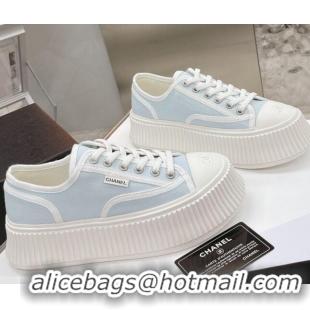 Luxury Cheap Chanel Canvas Platform Sneakers 060947 Light Blue