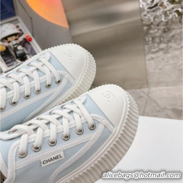 Luxury Cheap Chanel Canvas Platform Sneakers 060947 Light Blue