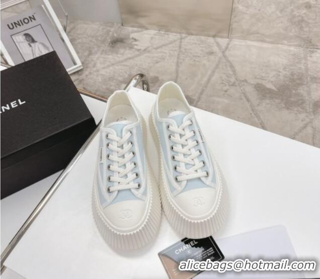 Luxury Cheap Chanel Canvas Platform Sneakers 060947 Light Blue