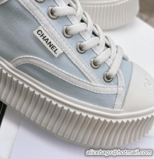 Luxury Cheap Chanel Canvas Platform Sneakers 060947 Light Blue