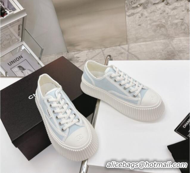 Luxury Cheap Chanel Canvas Platform Sneakers 060947 Light Blue