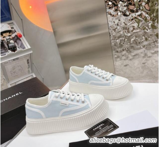 Luxury Cheap Chanel Canvas Platform Sneakers 060947 Light Blue