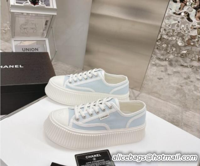 Luxury Cheap Chanel Canvas Platform Sneakers 060947 Light Blue