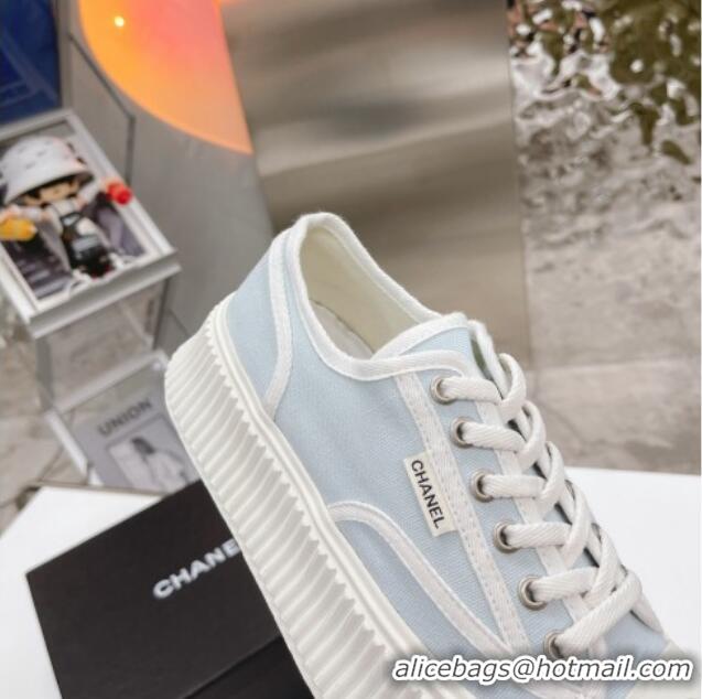 Luxury Cheap Chanel Canvas Platform Sneakers 060947 Light Blue