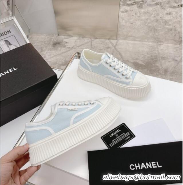 Luxury Cheap Chanel Canvas Platform Sneakers 060947 Light Blue