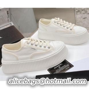 Popular Style Chanel Canvas Platform Sneakers 060947 White