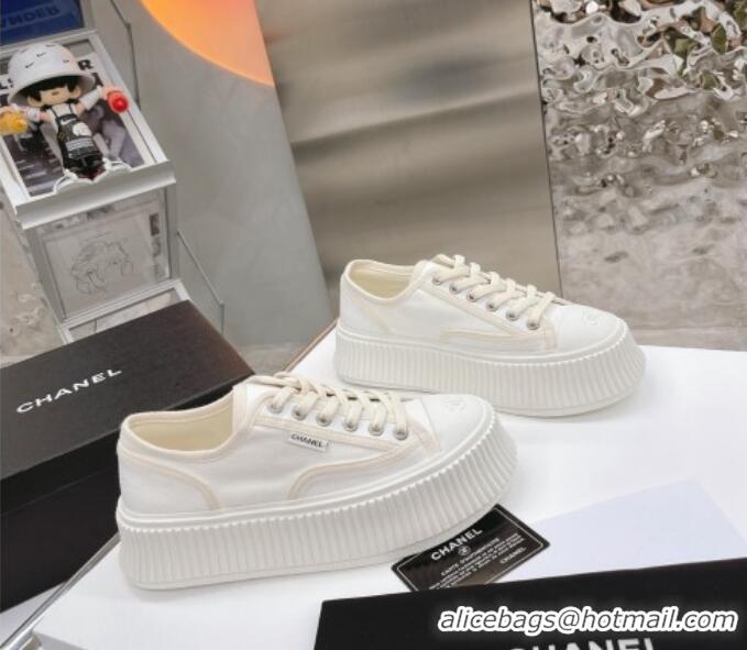 Popular Style Chanel Canvas Platform Sneakers 060947 White