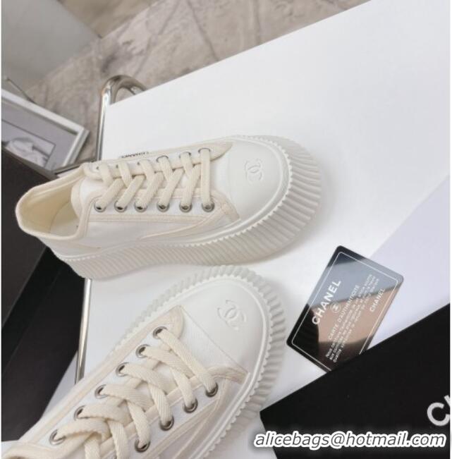 Popular Style Chanel Canvas Platform Sneakers 060947 White