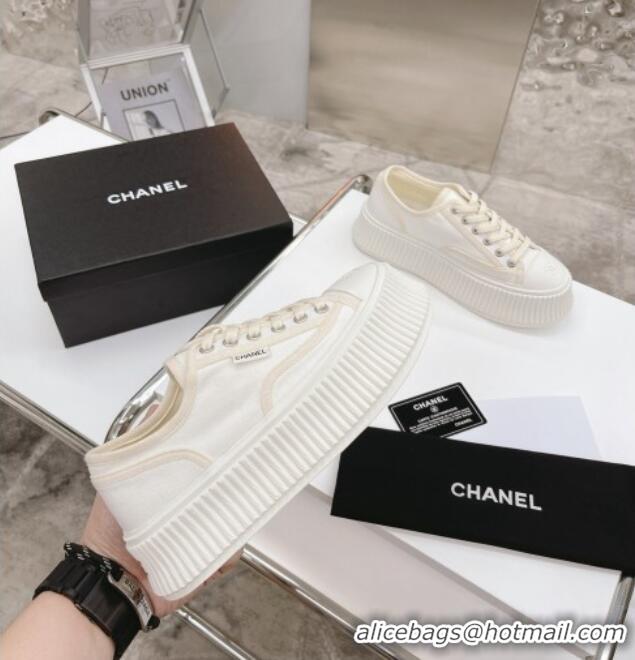 Popular Style Chanel Canvas Platform Sneakers 060947 White