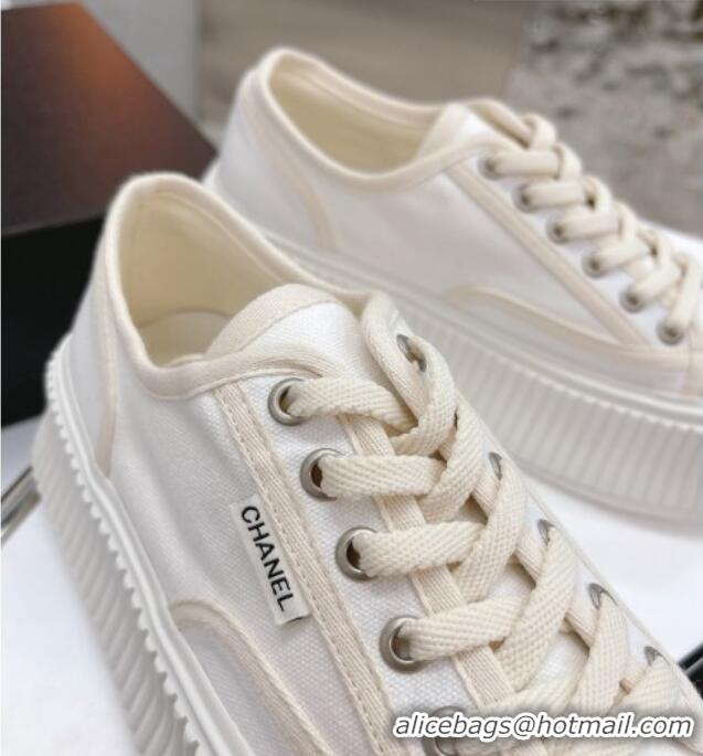 Popular Style Chanel Canvas Platform Sneakers 060947 White