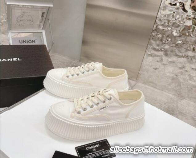 Popular Style Chanel Canvas Platform Sneakers 060947 White