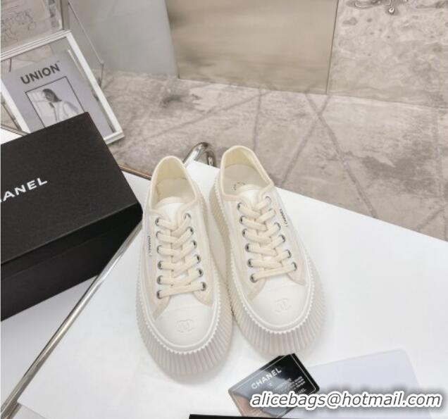 Popular Style Chanel Canvas Platform Sneakers 060947 White