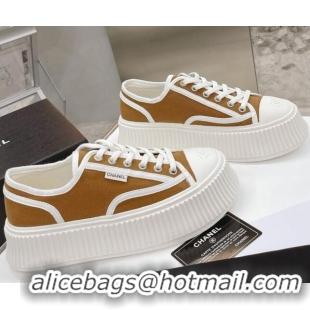 Unique Style Chanel Canvas Platform Sneakers 060947 Brown