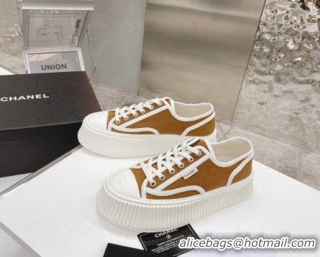 Unique Style Chanel Canvas Platform Sneakers 060947 Brown