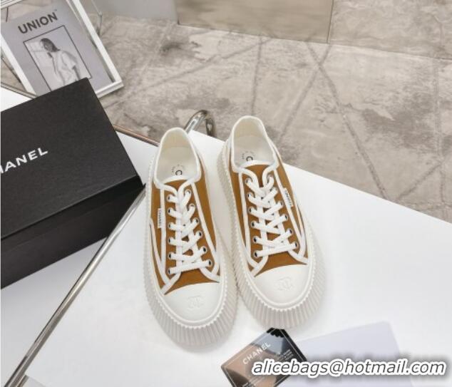 Unique Style Chanel Canvas Platform Sneakers 060947 Brown