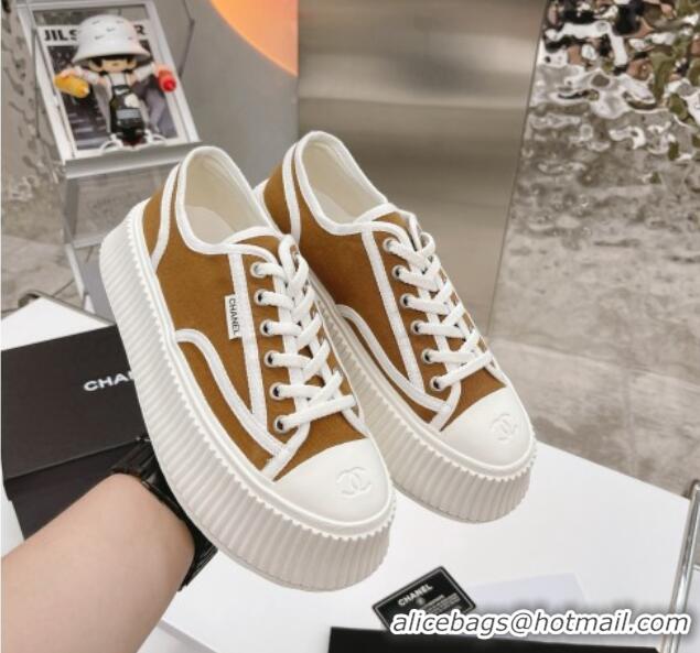 Unique Style Chanel Canvas Platform Sneakers 060947 Brown